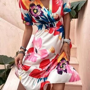 Mid length multicolored dress.